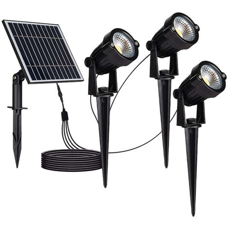 V-TAC 3Faretti LED da Giardino 31.2W con Picchetto e Pannello Solare Colore Nero Bianco Caldo IP65
