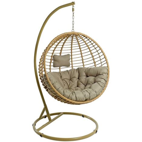 Chaise balancelle suspendue avec dossier rond et coussin nid d'oiseau