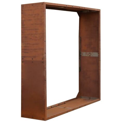 Estexo – Support à bois de chauffage en acier Corten 150x150x38 cm – Pré-rouillé – Résistant aux intempéries – Décoration moderne (1/5)