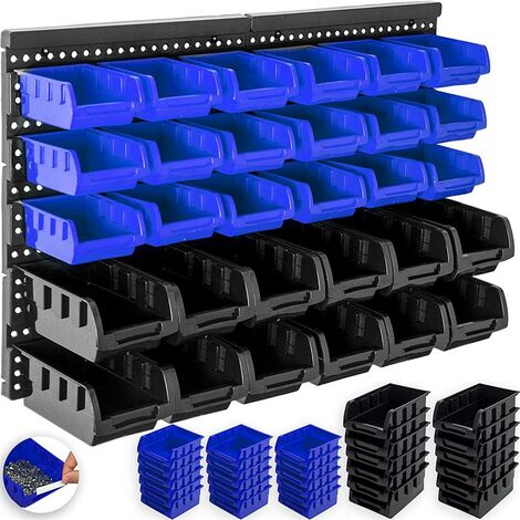 Bacs gerbables Étagère murale 32 pièces Rangement d'outils Étagère d'atelier