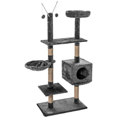 Estexo – Arbre à chat 150 cm – 3 niveaux de couchage – Grotte de repos – Panneaux de particules et sisal – Dimensions base 60x30cm