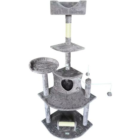 Estexo – Arbre à chat 163 cm – 4 couchages – Grotte confortable – Panneaux de particules et sisal – Idéal pour chats
