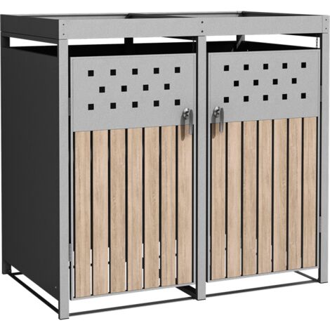Cache conteneur 2 poubelles + bac à fleurs en acier inoxydable RAL 9007