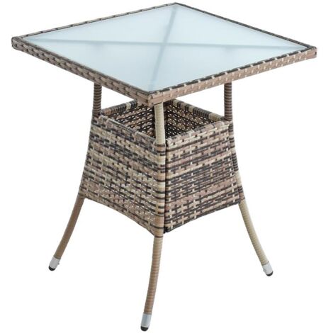 Table de jardin en polyrotin avec plateau en verre 60 x 60 x 73 cm marron mixte (1/5)