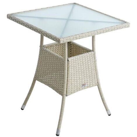 Table de jardin en polyrotin avec plateau en verre 60 x 60 x 73 cm beige (1/5)