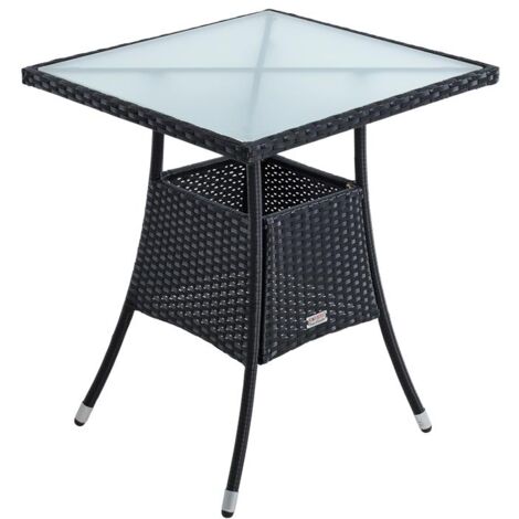 Table de jardin en polyrotin avec plateau en verre 60 x 60 x 73 cm noir (1/5)