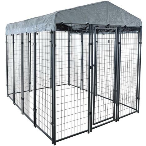 Cage pour chien avec roues et toit acier 102x72x85 cm