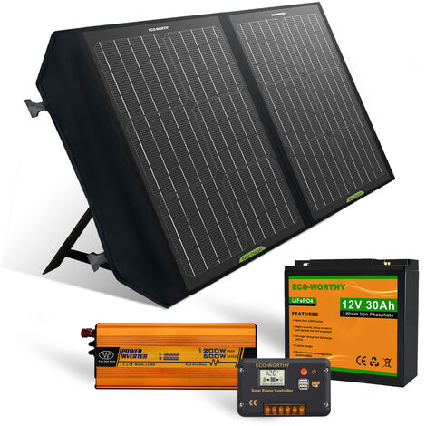 Kit complet de panneau solaire pliable de 120W with contrôleur PWM 20A et batterie au lithium 30AH 12V pour générateur portable, batterie, caravane, maison