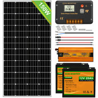 Kit complet de panneau solaire 150W Batterie rechargeable au lithium LiFePO4 20Ah 12V