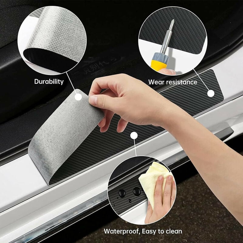 4 adesivi protettivi antigraffio in fibra di carbonio per battitacco  portiere auto