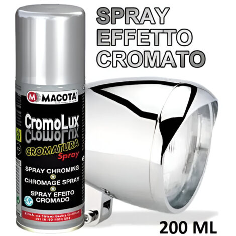 MACOTA CROMOLUX Vernice Cromata Spray 400ml Cromatura Resistente al Calore Cromo Packaging - 200ml