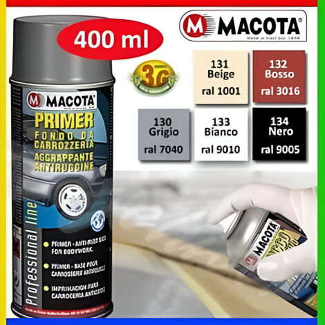 MACOTA PRIMER Fondo spray Carrozzeria Aggrappante Antiruggine Carrozziere 400 ml Colore - Grigio