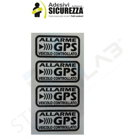Adesivi allarme GPS antifurto satellitare per auto moto camion caravan - Packaging: 4 Stickers: 6cm x 3cm - Colore: Nero