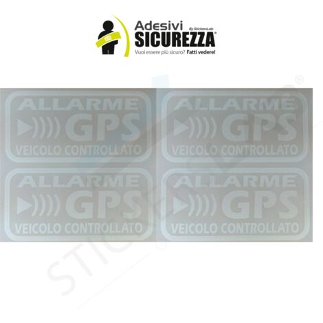 Adesivi allarme GPS antifurto satellitare per auto moto camion caravan - Packaging: 4 Stickers: 13cm x 6,5cm - Colore: Bianco