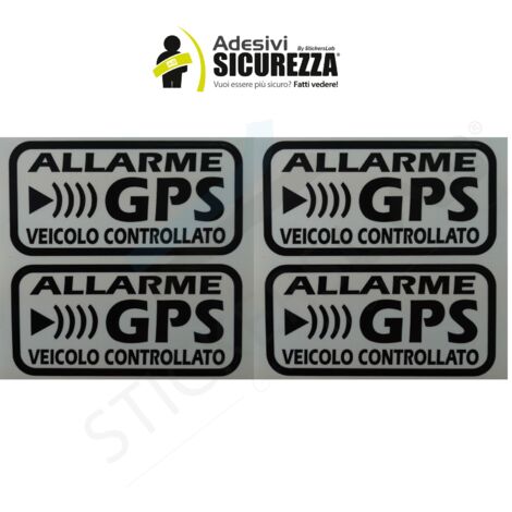 Adesivi allarme GPS antifurto satellitare per auto moto camion caravan - Colore: Nero - Packaging: 4 Stickers: 13cm x 6,5cm
