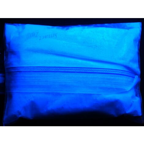 Pigmento Fotoluminescente Fosforescente in Polvere – 5 Colori Fluo che si Illuminano al Buio - Peso: 50 Grammi - Colore: Azzurro Fluo