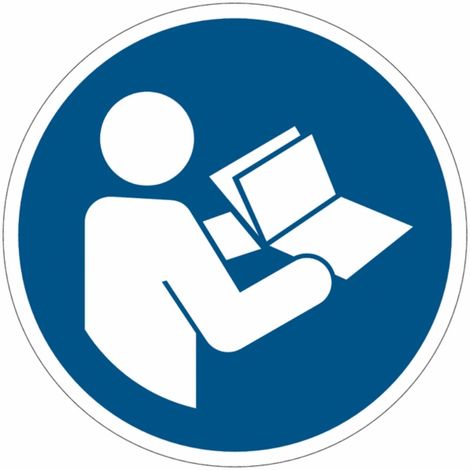 Cartelli adesivi di obbligo ISO 7010 "Leggere il manuale di istruzioni" M002 - Numero Pezzi: 10 pezzi - Misura: 50mm x 50mm