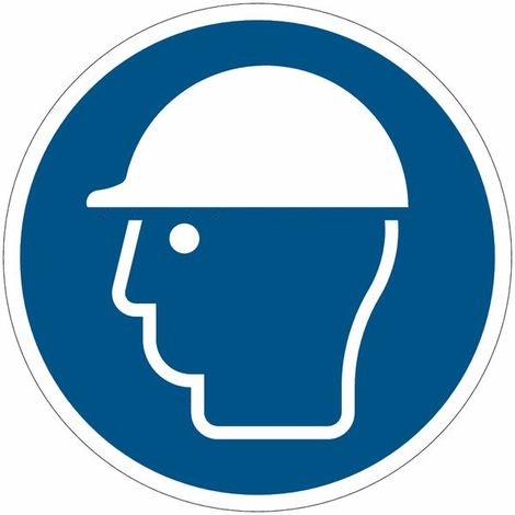 Cartelli di obbligo ISO 7010 "Casco di protezione obbligatorio" M014 - Misura: 100mm x 100mm - Numero Pezzi: 50 pezzi