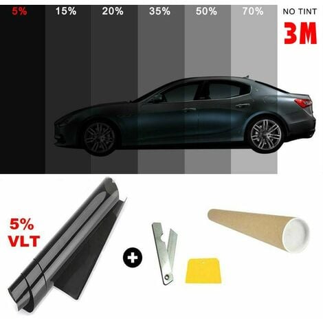 Pellicola omologata ABG oscuramento Vetri Auto 76cm da 5% a 45% Misura -  76cm x 1 Metro, VLT ( Luce trasmessa ) - 5% (Molto scura)