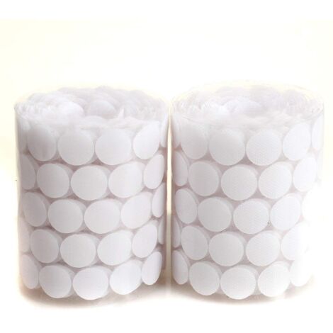 1000 tondini Velcro adesivo bianco (500 coppie) diametro 10 mm, 1 cm, lato con gancetti e lato con asole da attaccare Packaging - 1000 tondini bianchi (500 coppie)