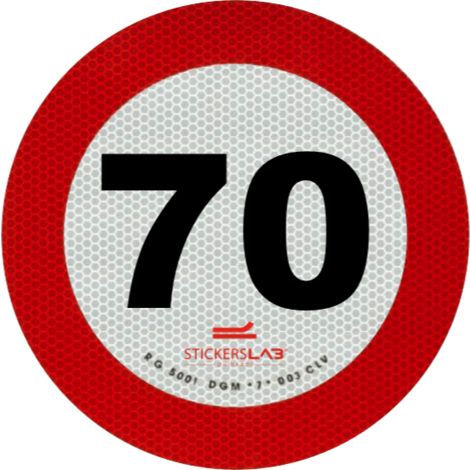 Contrassegno disco limite velocità adesivo retroiriflettente 3M omologati in classe 2 Modello - 70 km/h
