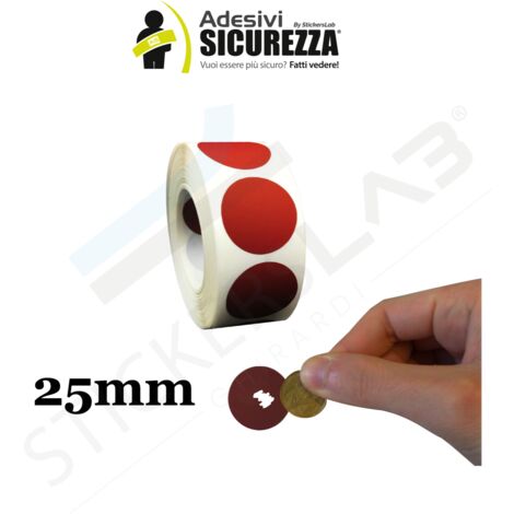 Bollini Scratch off modello gratta e vinci adesivi a cerchio in vari colori - Modello: Cerchio Rosso - 25mm - Numero Pezzi: 500 pcs.