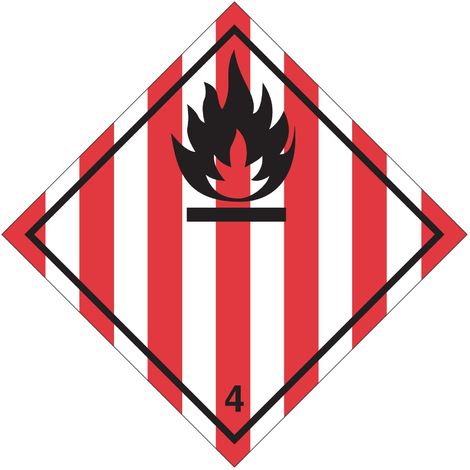 Etichetta in PVC di classe 4 divisione 4.1 per Solidi infiammabili, materie autoreattive e esplosivi solidi ADR - Numero Pezzi: 50 pezzi - Misura: 100mm x 100mm
