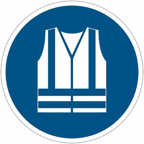 Cartelli di obbligo ISO 7010 "Gilet di sicurezza ad alta visibilità obbligatorio" M015 - Misura: 50mm x 50mm - Numero Pezzi: 50 pezzi