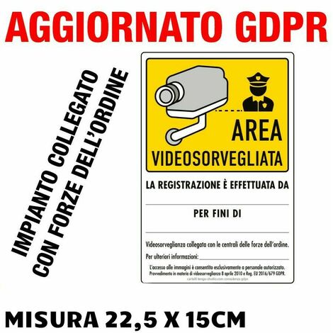 Cartello Adesivo Area Videosorvegliata GDPR – Kit 2 Pezzi, 3 Modelli (Immagini Registrate / Non Registrate / Forze dell’Ordine) - Misura: 21cm x 30cm - Modello: Modello forze dell'ordine