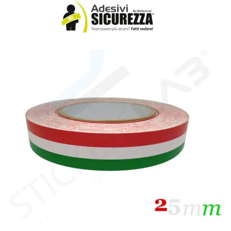 Fascia adesiva tricolore bandiera Italia in 5 misure a scelta Packaging - 25mm(2,5cm) x 100cm
