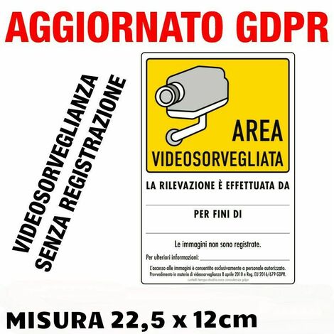 Cartello Adesivo Area Videosorvegliata GDPR – Kit 2 Pezzi, 3 Modelli (Immagini Registrate / Non Registrate / Forze dell’Ordine) - Misura: 21cm x 30cm - Modello: Immagine NON registrate
