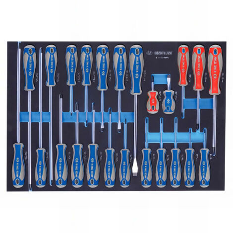 Module mousse tournevis 24 pièces – Torx, Phillips, fente – Dimensions 560 x 375 mm – Organisation optimale des outils – King Tony