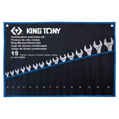Trousse de 15 clés mixtes légères 10-32mm – Clés métriques I-beam – Fourche inclinée 15° pour accès étroit – Polyester durable – King Tony - 19-21-22-24-27-30-32mm (1/2)