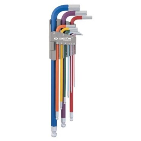 KING TONY - Jeu de 9 clés mâles extra longues "Ball Point" à code couleur (1/5)