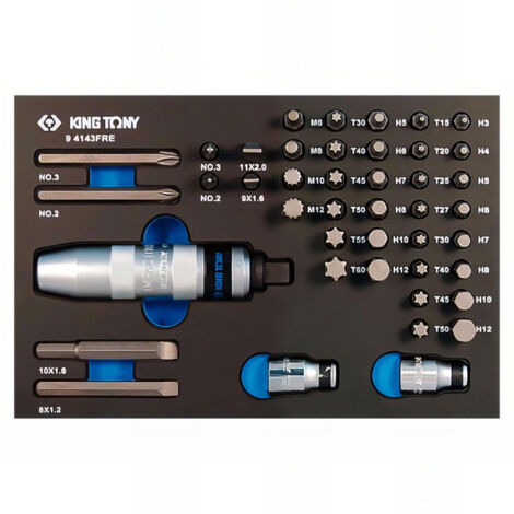 Module mousse 43 pièces – Tournevis à frapper 1/2' – Embouts PHILLIPS® et TORX® pour vissage précis – Dimensions 187 x 280 mm – King Tony