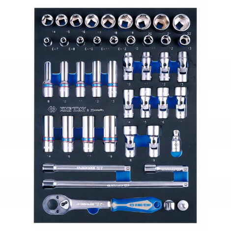 KING TONY - Module mousse + PP 44 pièces douilles 3/8" et accessoires