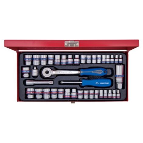 Coffret multi-outils 39 pièces – Douilles 1/4' et 3/8' – Cliquet à tête ronde – Adaptateur réducteur 3/8' → 1/4' – King Tony