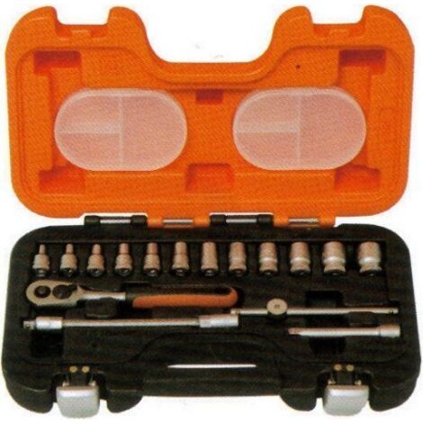BAHCO - Jeu de douilles 1/4", 6 pans, dimensions en pouces, et cliquet - 16 pc/coffret