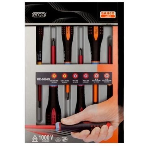 BAHCO - Jeu de Tvis ERGO™ isolés VDE pointe Combi à fente et PZ, manche trimatière - 6pc (1/2)