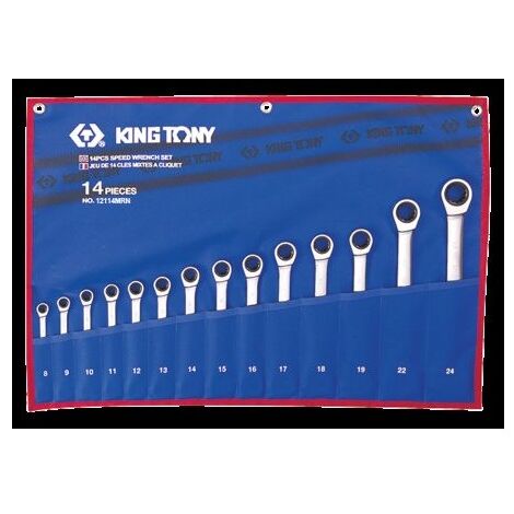 Trousse de 14 clés mixtes à cliquet 8-24mm – Non-réversibles pour accès facile dans espaces restreints – Outil pour mécanique – King Tony