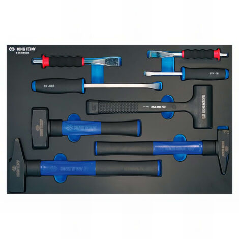 Module mousse 8 pcs – Marteaux et burins tri-matières – Burins gainés 18x185mm et 22x210mm – Masse sans rebond 785116 – King Tony (1/5)