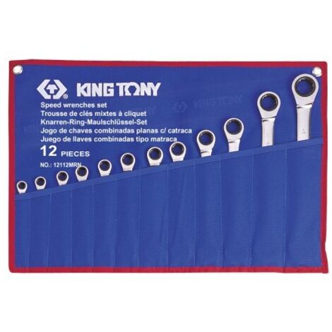 Jeu de 12 clés mixtes à cliquet non réversibles – Dimensions : 8-10-12-13-14-15-17-19-22-24mm – Pour travaux mécaniques précis – King Tony
