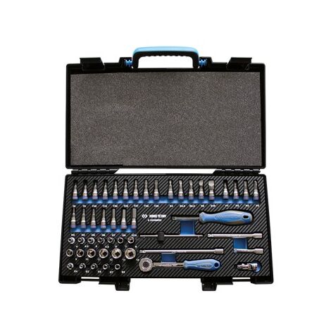Coffret cliquet et douilles 1/4' – 50 pièces – Douilles 6 pans et cardan universel – Angle de reprise 5° pour espaces restreints – King Tony - accessoires1 (1/2)
