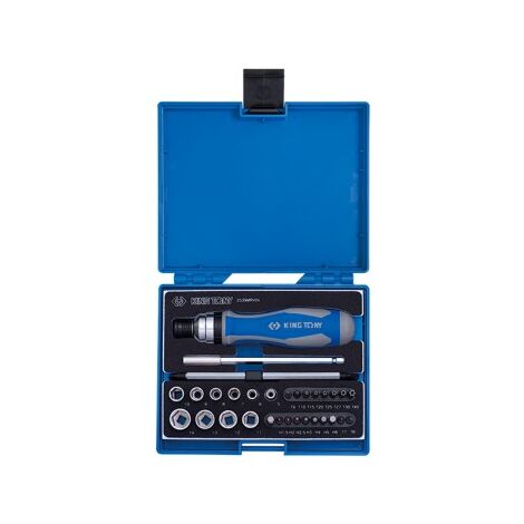KING TONY - Coffret de tournevis à cliquet télescopique avec embouts, lames réversibles et douilles 1/4" - 39 pièces (1/4)