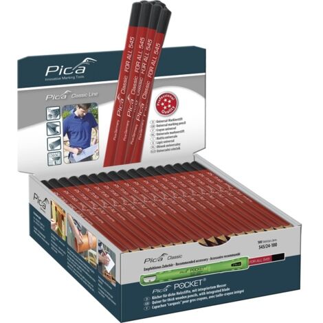 Boîte de 100 crayons triangulaires 2B – Mine graphite épaisse – Marquage universel sur surfaces lisses et humides – Pica