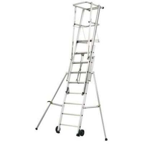 Tubesca Comabi – Échelle d'appui télescopique aluminium GRS – Hauteur d'intervention jusqu'à 4,95 m – Large plateforme avec stabilisateurs