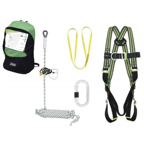 Kit antichute toiture 10m – Harnais 2 points avec absorbeur d'énergie – Connexions sécurisées – Conforme EN361 et EN353-2 – Kratos Safety