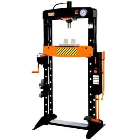 Bahco – Presse hydraulique 50T avec pompe hydropneumatique à double vitesse – Grille antiprojection pour sécurité – Manomètre glycérine