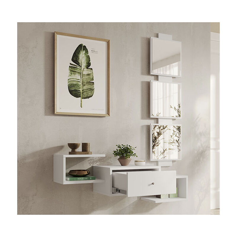 Recibidor con Cajón y Espejo Mueble de Entrada Acabado en Color Safir  60x85,5x30cm Modelo Isabela