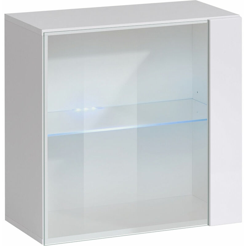 Mueble Colgante 1 puerta vitrina 2 compartimentos – blanco acabado en brillo led 60 x 30cm berit 60x60